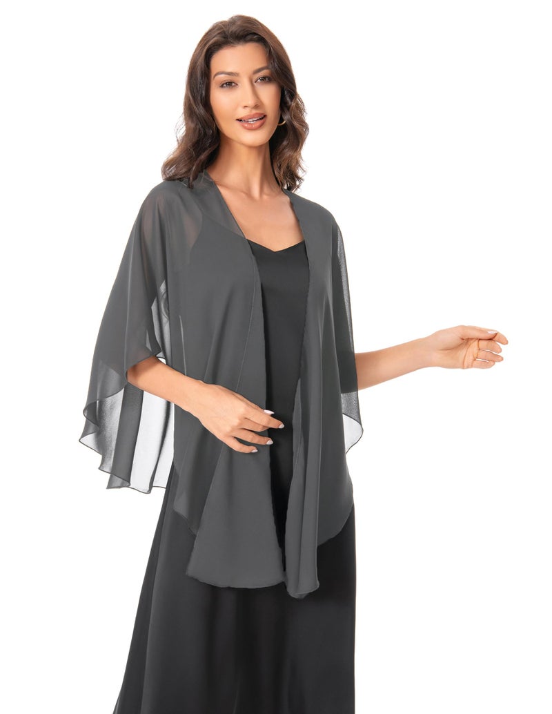 Hotshawl Womens Chiffon Shawls and Wraps, Wedding Party Shawl Scarf for Evening Dresses (Dark Gray) - Image 1